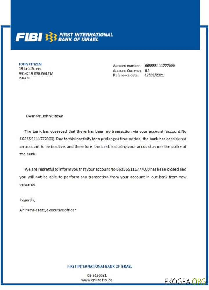 Référence Israël , FIBI , closure